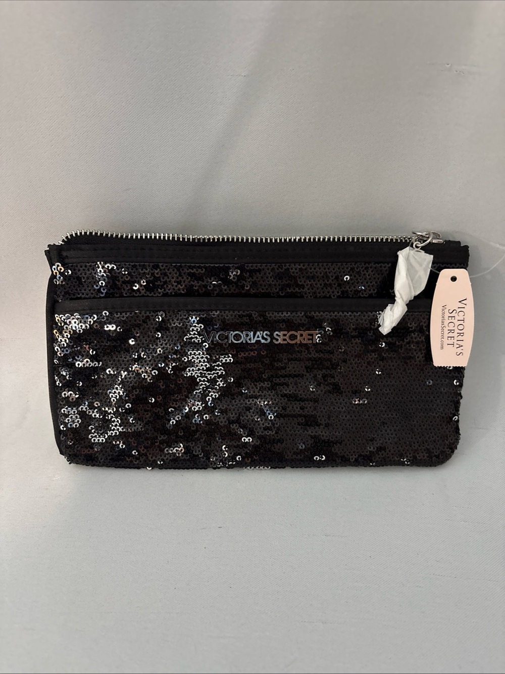 Victoria's Secret Black Sequin Zip Cosmetic Bag
